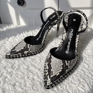 Alexander Wang Snakeskin Studded Pointed Toe Slingback Heels